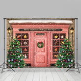 Lofaris Snowy Pink House Merry Christmas Happy New Year Backdrop
